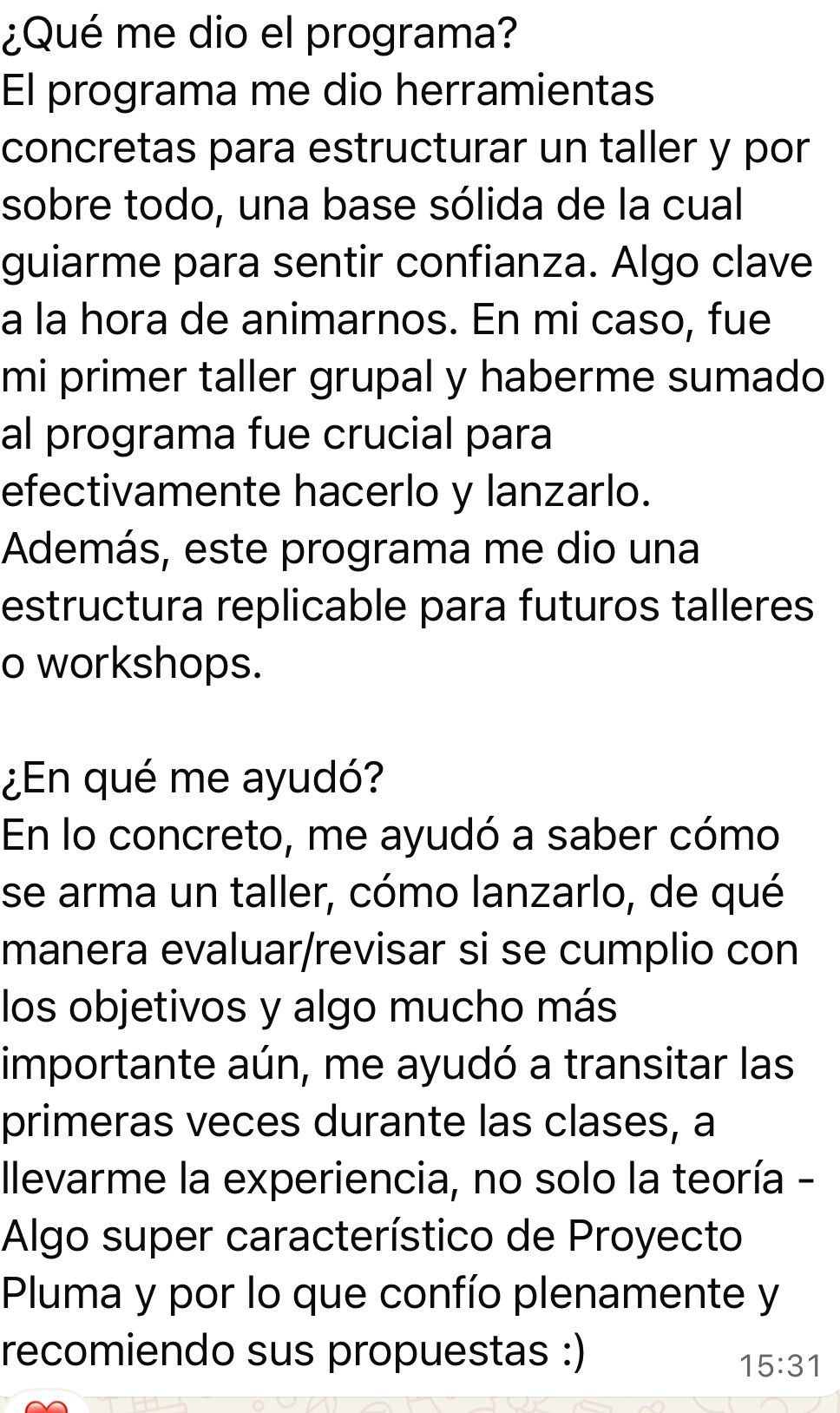 Captura de testimonio de una participante 1